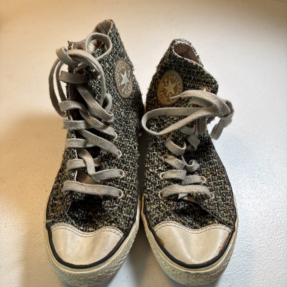 Converse High Top Tweed Knit Sneakers in Multi-Gray